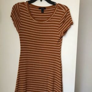 Dusty orange and white striped skater dress.